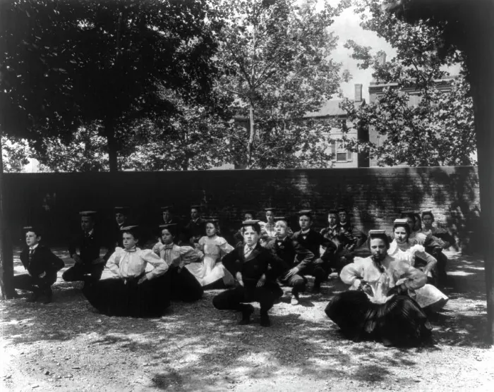 Framed Print : Outdoor posture exercises, (1899?). Creator: Frances Benjamin Johnston Framed Print : Outdoor posture exercises, (1899?). Creator: Frances Benjamin Johnston