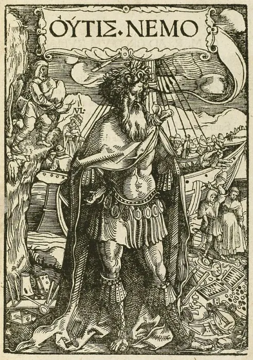 Framed Print : OUTIS NEMO, 1518. Creators: Hans Weiditz, Ulrich von Hutten Framed Print : OUTIS NEMO, 1518. Creators: Hans Weiditz, Ulrich von Hutten