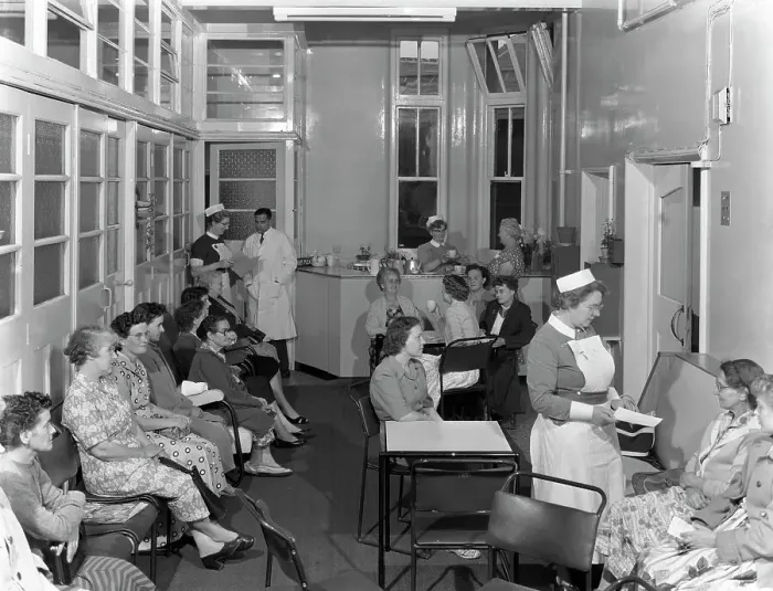 Framed Print : Outpatients awaiting treatement at the Montague Hospital, Mexborough, South Yorkshire, 1959 Framed Print : Outpatients awaiting treatement at the Montague Hospital, Mexborough, South Yorkshire, 1959