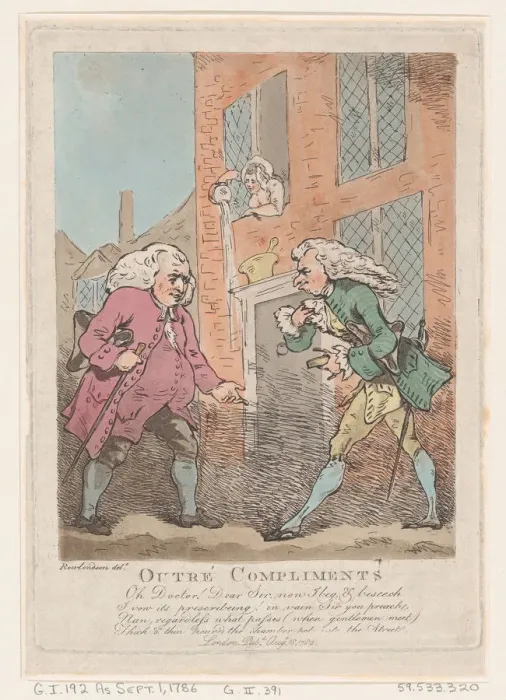 Framed Print : Outre Compliments, August 18, 1786. August 18, 1786. Creator: Thomas Rowlandson Framed Print : Outre Compliments, August 18, 1786. August 18, 1786. Creator: Thomas Rowlandson