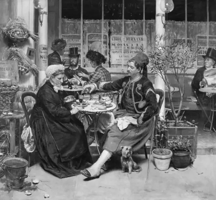 Framed Print : Outside a brasserie in Paris, 1881. Creator: Vilhelm Rosenstand Framed Print : Outside a brasserie in Paris, 1881. Creator: Vilhelm Rosenstand