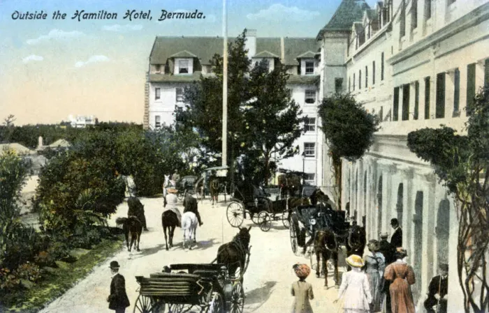 Framed Print : Outside the Hamilton Hotel, Bermuda, c1900s Framed Print : Outside the Hamilton Hotel, Bermuda, c1900s