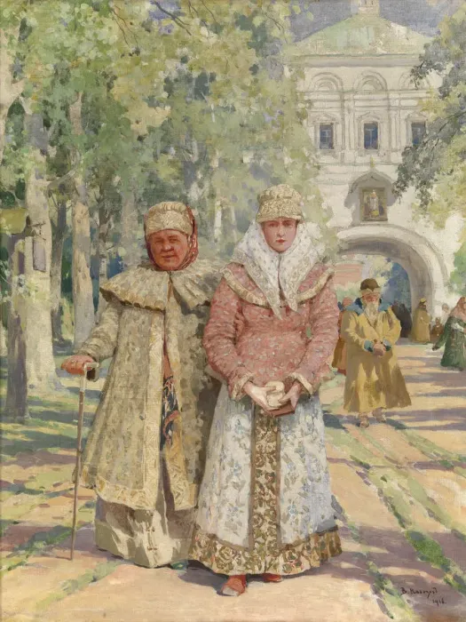 Framed Print : Outside the Monastery Gate, 1916. Artist: Navozov, Vasily Ivanovich (1862-1919) Framed Print : Outside the Monastery Gate, 1916. Artist: Navozov, Vasily Ivanovich (1862-1919)