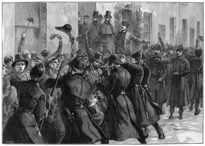 Framed Print : Outside the National Rent Office after the arrest of O Brien and Dillon, Loughrea, Ireland, 1887 Framed Print : Outside the National Rent Office after the arrest of O Brien and Dillon, Loughrea, Ireland, 1887