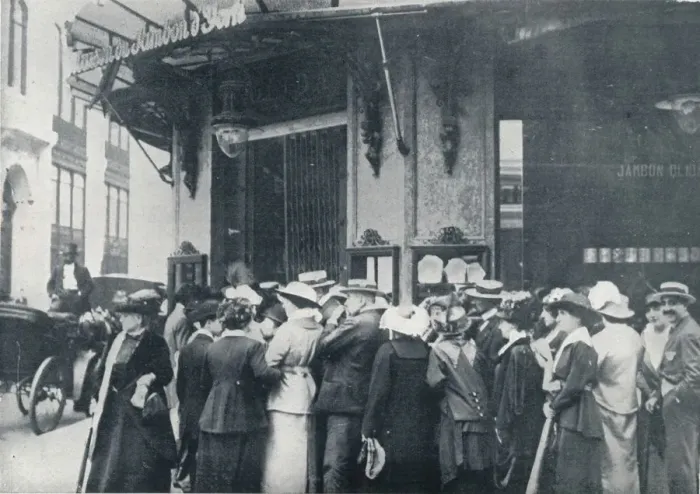 Framed Print : Outside one of the Paris provision storeswhen a siege of the city was feared, c1914 Framed Print : Outside one of the Paris provision storeswhen a siege of the city was feared, c1914