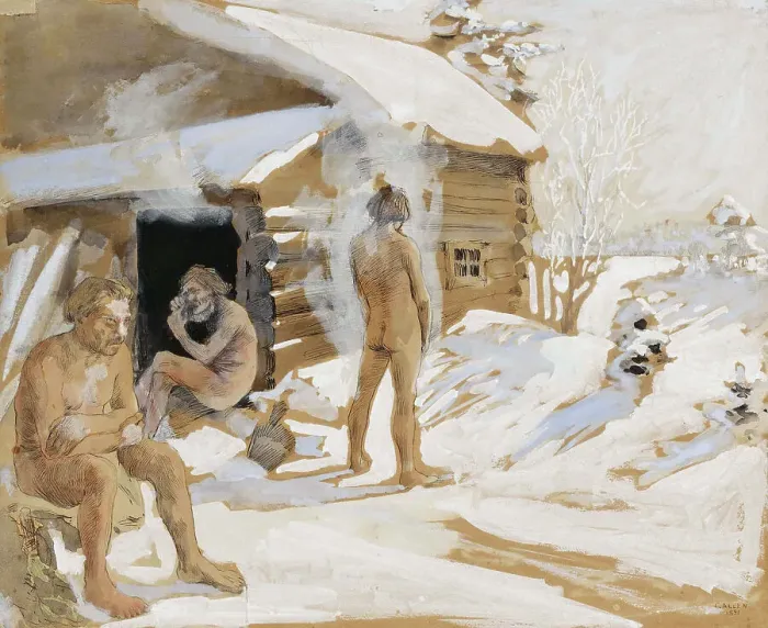 Framed Print : Outside the Sauna, 1891. Creator: Akseli Gallen-Kallela Framed Print : Outside the Sauna, 1891. Creator: Akseli Gallen-Kallela