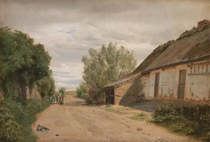 Framed Print : The Outskirts of the Village of Vejby. By the Roadside the Painter J.Th. Lundbye Sketching, 1843. Creator: Peter Christian Thamsen Skovgaard Framed Print : The Outskirts of the Village of Vejby. By the Roadside the Painter J.Th. Lundbye Sketching, 1843. Creator: Peter Christian Thamsen Skovgaard