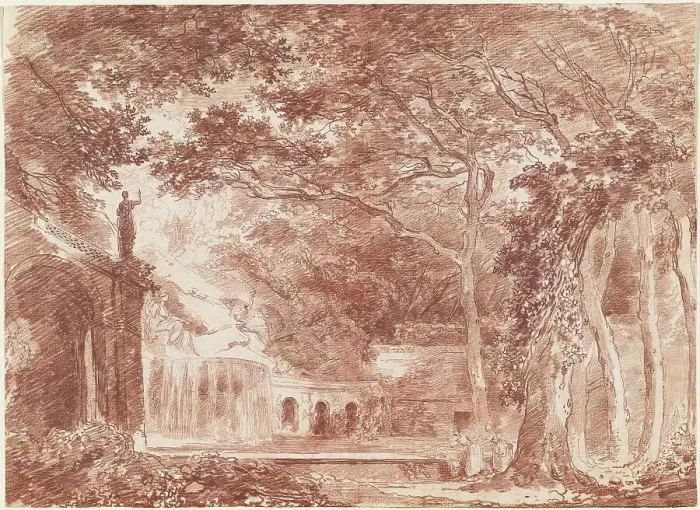 Framed Print : The Oval Fountain in the Gardens of the Villa d'Este, Tivoli, 1760. Creator: Hubert Robert Framed Print : The Oval Fountain in the Gardens of the Villa d'Este, Tivoli, 1760. Creator: Hubert Robert