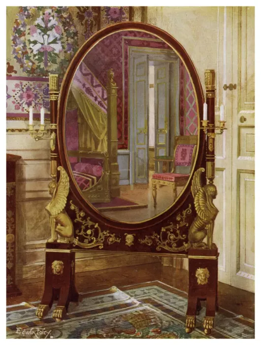 Framed Print : Oval mirror and bed of Napoleon I, 1911-1912. Artist: Edwin Foley Framed Print : Oval mirror and bed of Napoleon I, 1911-1912. Artist: Edwin Foley