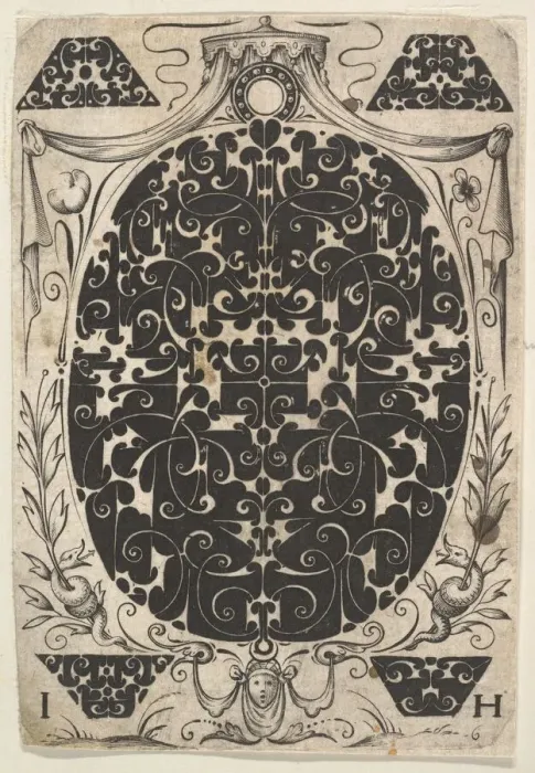 Framed Print : Oval Pendant Decorated with Schweifwerk, Surrounded by Smaller Motifs and Crowned b Framed Print : Oval Pendant Decorated with Schweifwerk, Surrounded by Smaller Motifs and Crowned b