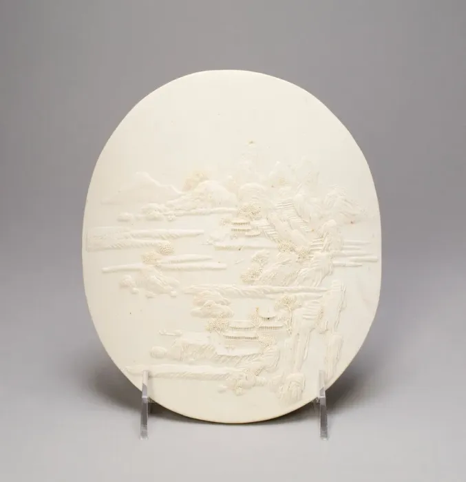 Framed Print : Oval Plaque with Landscape, Qing dynasty (1644-1911), 18th century. Creator: Unknown Framed Print : Oval Plaque with Landscape, Qing dynasty (1644-1911), 18th century. Creator: Unknown