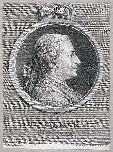 Oval portrait of the actor David Garrick wearing a short wig, with surround, c1780