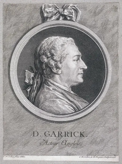 Framed Print : Oval portrait of the actor David Garrick wearing a short wig, with surround, c1780 Framed Print : Oval portrait of the actor David Garrick wearing a short wig, with surround, c1780