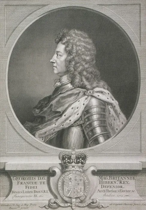 Framed Print : Oval portrait of George I, King of Great Britain, c1700. Artist: J Chereau Framed Print : Oval portrait of George I, King of Great Britain, c1700. Artist: J Chereau
