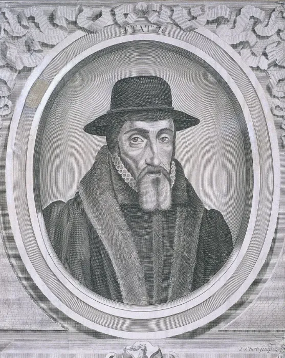 Framed Print : Oval portrait of John Foxe, c1570, (c1700). Artist: John Sturt Framed Print : Oval portrait of John Foxe, c1570, (c1700). Artist: John Sturt