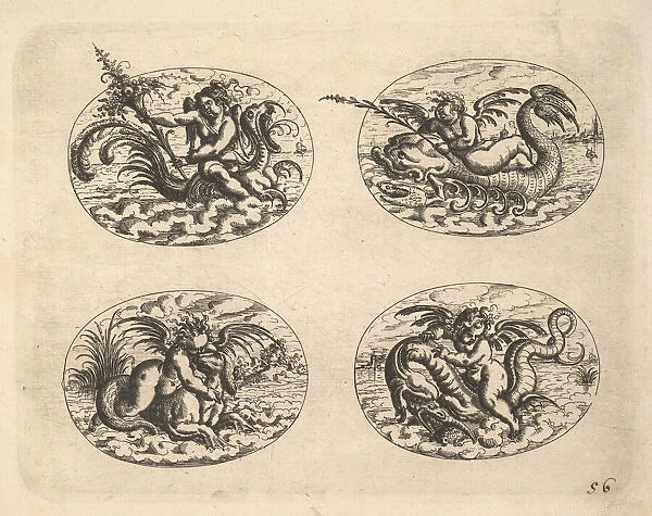 Four Ovals with Genii, plates from the Neue Grotessken Buch, 1610
