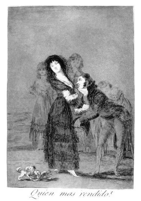 Framed Print : Which of them is more overcome?, 1799. Artist: Francisco Goya Framed Print : Which of them is more overcome?, 1799. Artist: Francisco Goya
