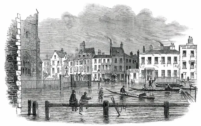 Framed Print : Overflow of the Thames on Tuesday - Lambeth-Stairs, 1850. Creator: Unknown Framed Print : Overflow of the Thames on Tuesday - Lambeth-Stairs, 1850. Creator: Unknown