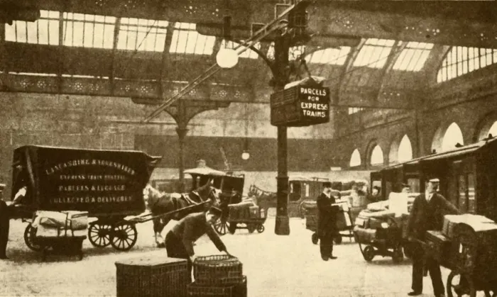 Framed Print : Overhead Electric Parcel Carrier, Victoria Station, Manchester, 1930. Creator: Unknown Framed Print : Overhead Electric Parcel Carrier, Victoria Station, Manchester, 1930. Creator: Unknown