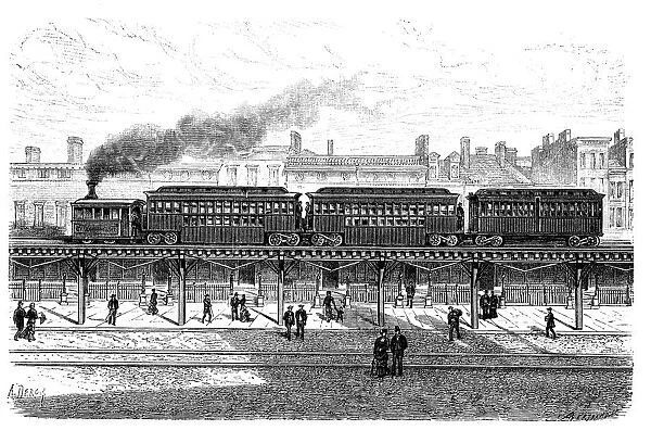 Overhead railway, circulating by the Third Avenue in New-York, engraving 1872