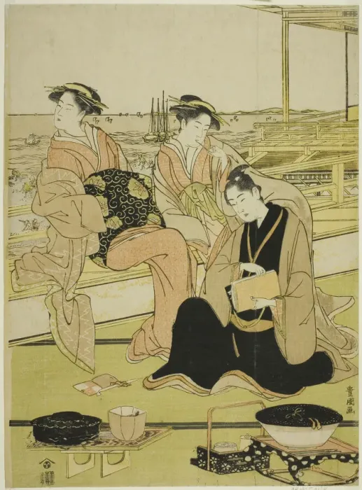 Framed Print : Overlooking the bay at Shinagawa, c. 1790. Creator: Utagawa Toyokuni I