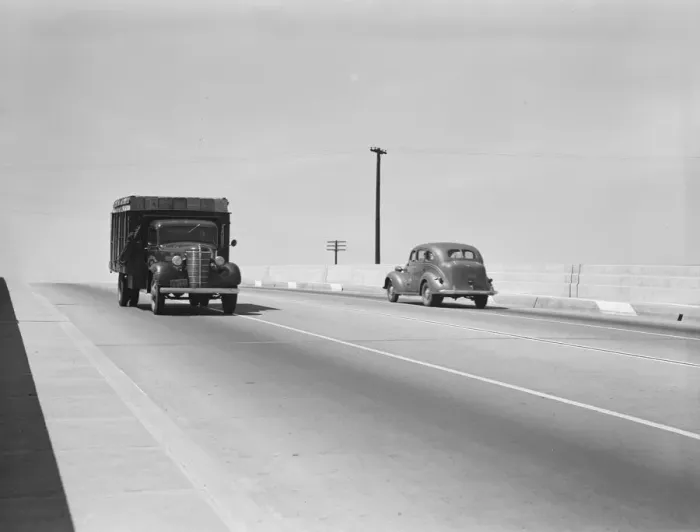 Framed Print : Overpass on U. S. 99, between Tulare and Fresno, California, 1939. Creator: Dorothea Lange Framed Print : Overpass on U. S. 99, between Tulare and Fresno, California, 1939. Creator: Dorothea Lange