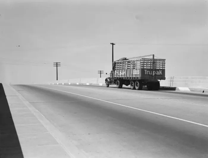 Framed Print : Overpass on U. S. 99, between Tulare and Fresno, California, 1939. Creator: Dorothea Lange Framed Print : Overpass on U. S. 99, between Tulare and Fresno, California, 1939. Creator: Dorothea Lange