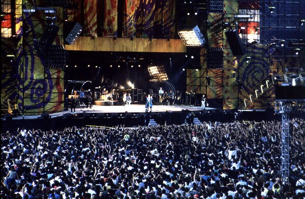 Overview of the audience and the stage during a concert of the Rolling Stones in Barcelona in 1990