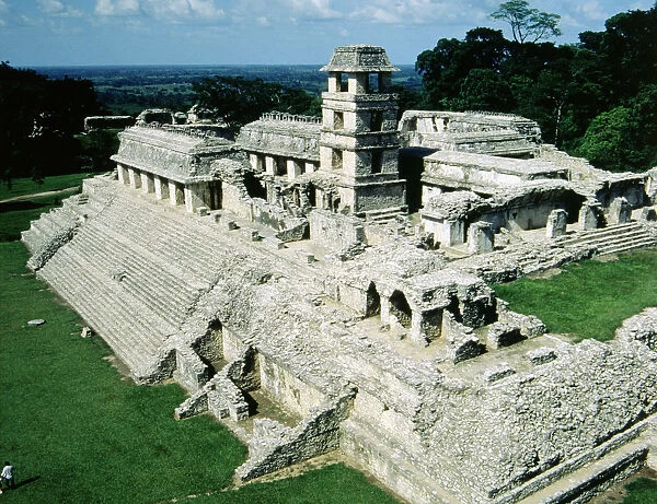Overview of The Palace, Mayan ruins of 7th-8th century in the state of Chiapas