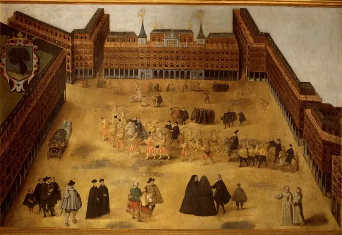 Framed Print : Overview of the Plaza Mayor in Madrid, 1674, anonymous oil painting Framed Print : Overview of the Plaza Mayor in Madrid, 1674, anonymous oil painting