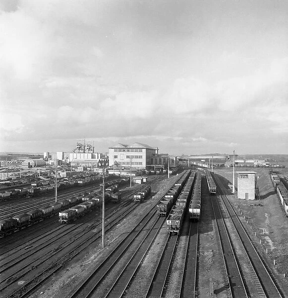 Overview of the rail yard at Lynemouth Colliery, Northumberland, 1963