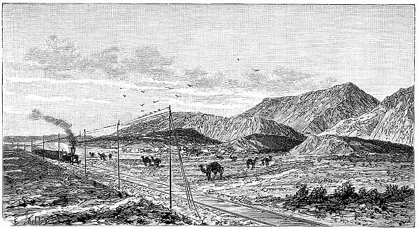 Overview Trans-Caspian railroad near the Kopet - Dagh Mounts, engraving, 1895