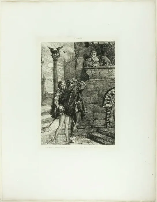 Framed Print : Owake! what ho! Brabantio! thieves! thieves!, plate one from Othello, 1844. Creator: Theodore Chasseriau Framed Print : Owake! what ho! Brabantio! thieves! thieves!, plate one from Othello, 1844. Creator: Theodore Chasseriau