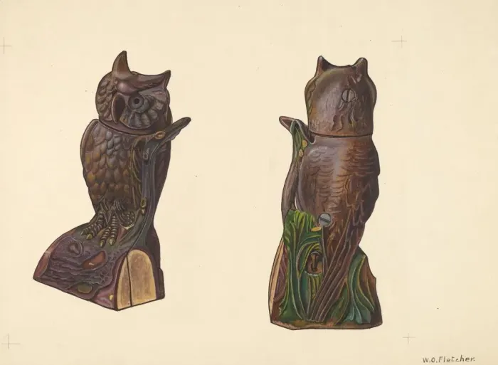 Framed Print : Owl on Log Bank, c. 1937. Creator: William O. Fletcher Framed Print : Owl on Log Bank, c. 1937. Creator: William O. Fletcher