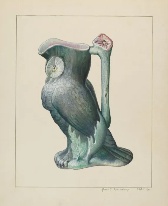 Framed Print : Owl Pitcher, c. 1938. Creator: Amos C. Brinton Framed Print : Owl Pitcher, c. 1938. Creator: Amos C. Brinton