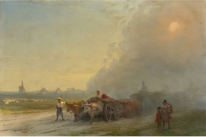 Framed Print : Ox-carts in the Ukrainian Steppe. Artist: Aivazovsky, Ivan Konstantinovich (1817-1900)