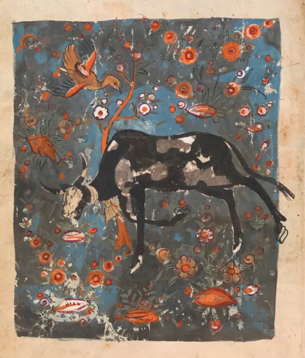 Framed Print : The Ox Shanzabeh Left Behind, Grazing in the Territory of the Lion King... 18th century Framed Print : The Ox Shanzabeh Left Behind, Grazing in the Territory of the Lion King... 18th century