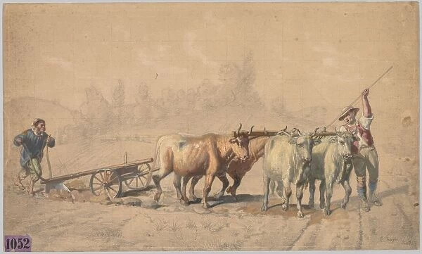 Four Oxen Pulling a Plough, 1853. Creator: Constant Troyon (French, 1810-1865)