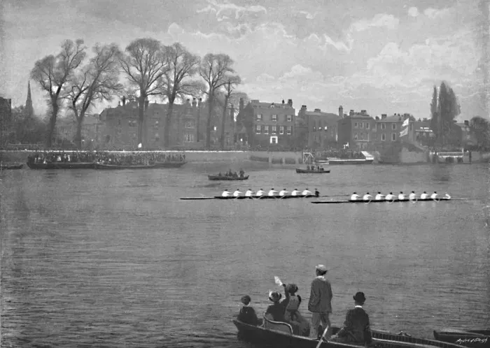 Framed Print : The Oxford and Cambridge Boat Race, c1896. Artist: Donald Macbeth Framed Print : The Oxford and Cambridge Boat Race, c1896. Artist: Donald Macbeth