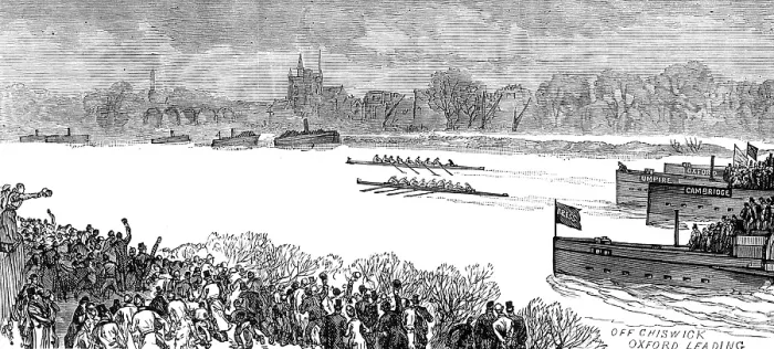 Framed Print : The Oxford and Cambridge Boat-Race: the race on Monday morning, 1880. Creator: Unknown Framed Print : The Oxford and Cambridge Boat-Race: the race on Monday morning, 1880. Creator: Unknown