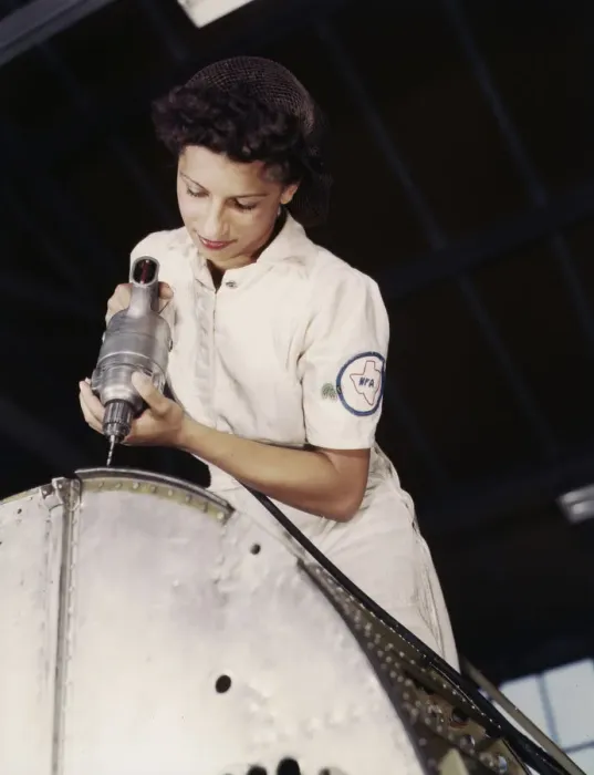 Framed Print : Oyida Peaks riveting as part of her NYA training... Naval Air Base, Corpus Christi, Texas, 1942. Creator: Howard Hollem Framed Print : Oyida Peaks riveting as part of her NYA training... Naval Air Base, Corpus Christi, Texas, 1942. Creator: Howard Hollem