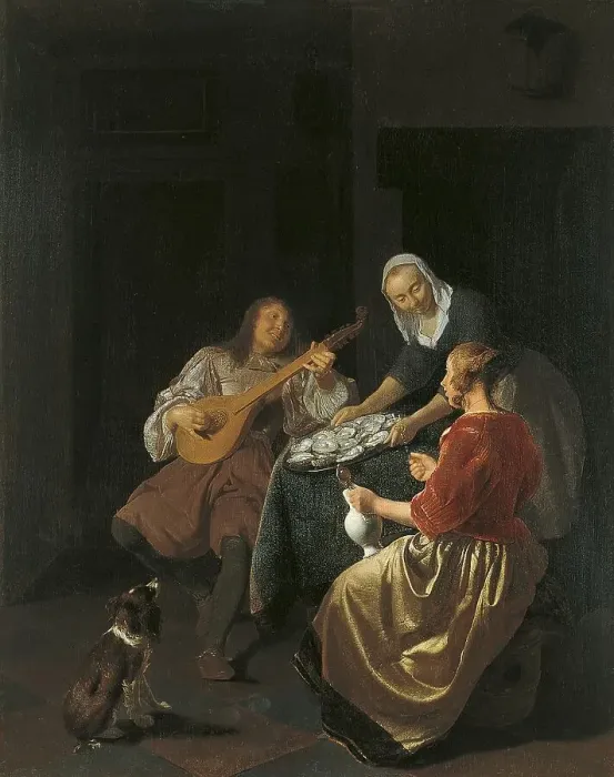 Framed Print : Oyster Eaters, 1665. Creator: Jacob Ochtervelt Framed Print : Oyster Eaters, 1665. Creator: Jacob Ochtervelt