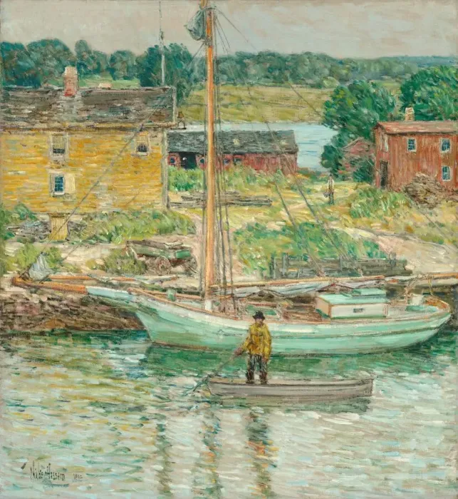 Framed Print : Oyster Sloop, Cos Cob, 1902. Creator: Frederick Childe Hassam Framed Print : Oyster Sloop, Cos Cob, 1902. Creator: Frederick Childe Hassam