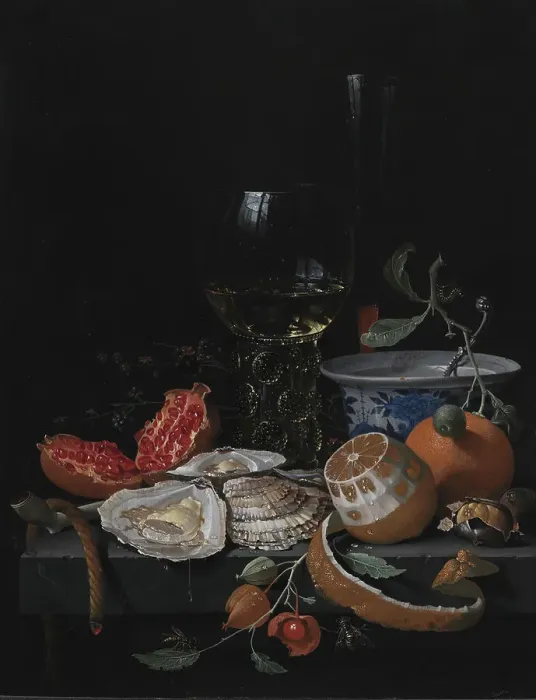 Framed Print : Oysters, Fruit and a Wineglass on a Stone Table, 1671-1679. Creator: Abraham Mignon Framed Print : Oysters, Fruit and a Wineglass on a Stone Table, 1671-1679. Creator: Abraham Mignon