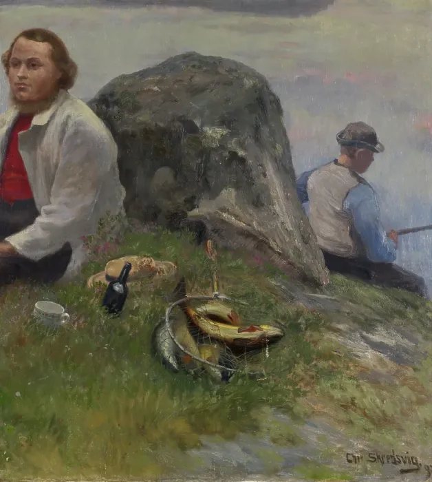Framed Print : P. Chr. Asbjornsen on a trip with a fisherman boy, 1897. Creator: Christian Skredsvig Framed Print : P. Chr. Asbjornsen on a trip with a fisherman boy, 1897. Creator: Christian Skredsvig