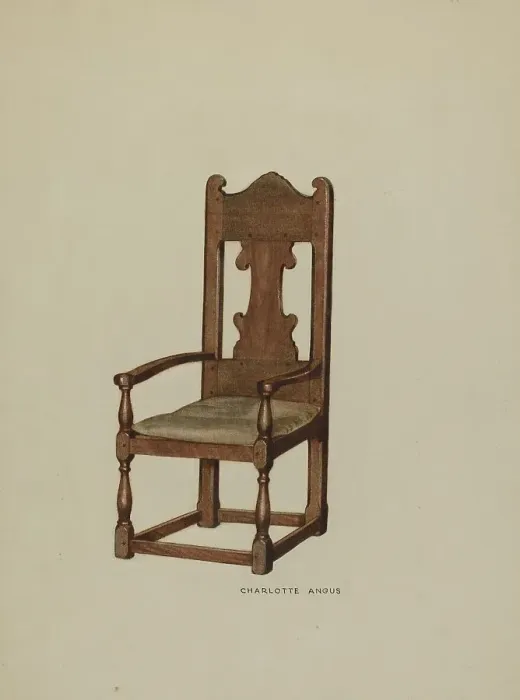 Framed Print : Pa. German Arm Chair, c. 1938. Creator: Charlotte Angus Framed Print : Pa. German Arm Chair, c. 1938. Creator: Charlotte Angus