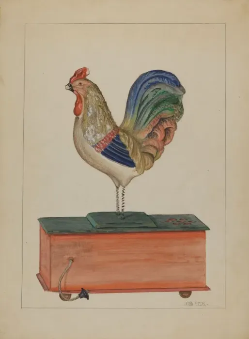 Framed Print : Pa. German Bellows Toy Rooster, c. 1936. Creator: John Fisk Framed Print : Pa. German Bellows Toy Rooster, c. 1936. Creator: John Fisk