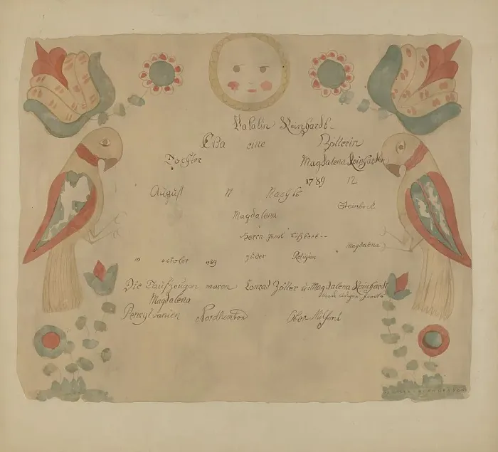 Framed Print : Pa. German Birth Certificate, 1937. Creator: Elmer G Anderson Framed Print : Pa. German Birth Certificate, 1937. Creator: Elmer G Anderson
