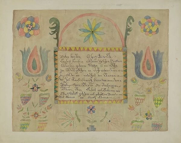Pa. German Birth Certificate, c. 1940. Creator: Ethelbert Brown