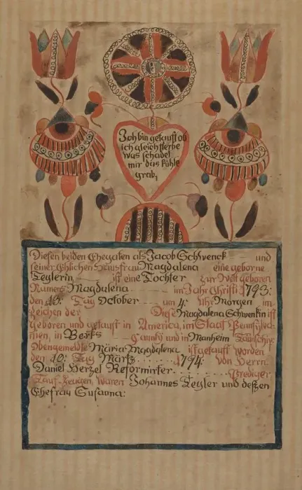 Framed Print : Pa. German Birth Certificate, c. 1936. Creator: Albert J. Levone Framed Print : Pa. German Birth Certificate, c. 1936. Creator: Albert J. Levone